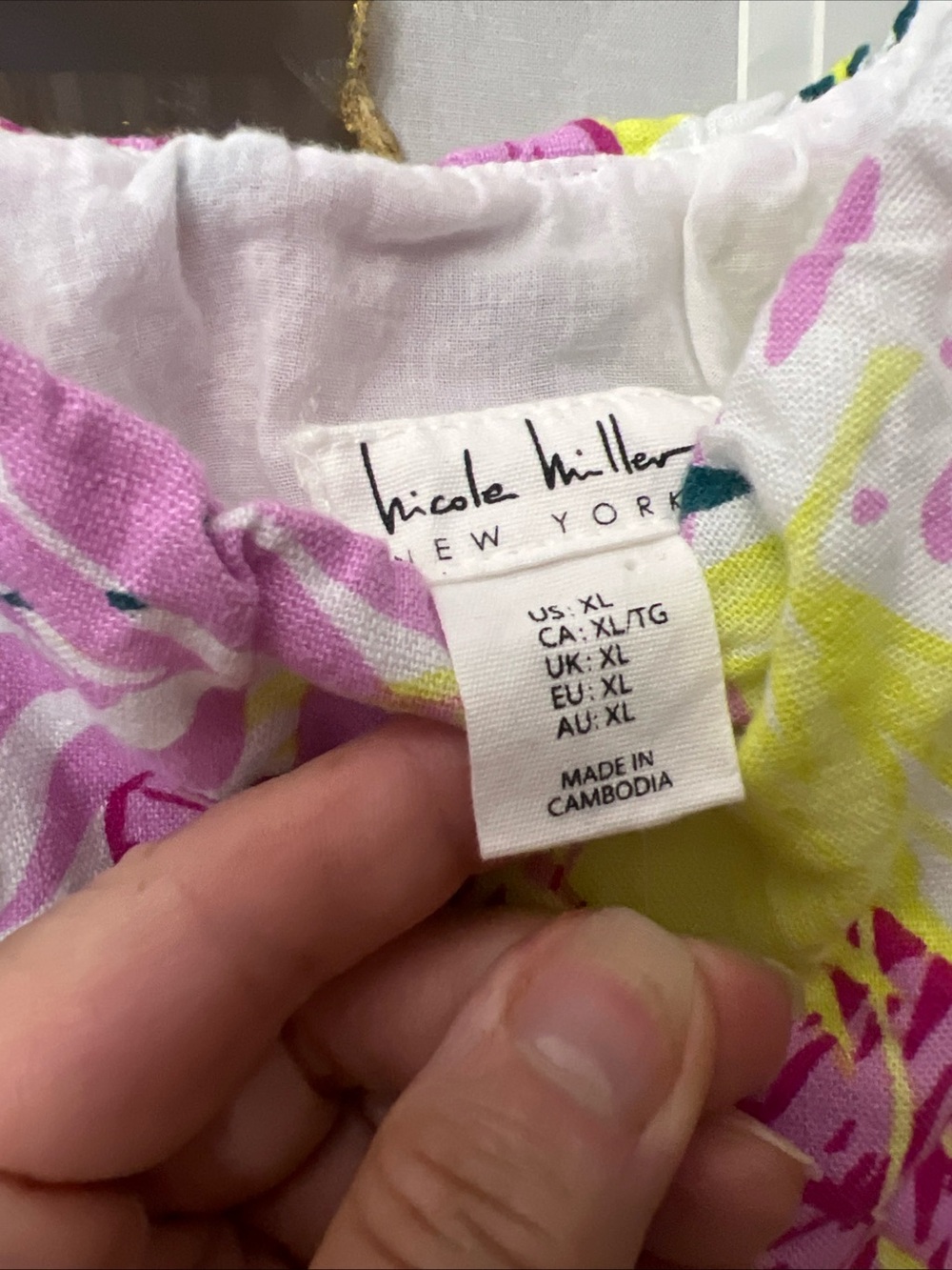 Nicole Miller White Jumpsuit with Pink & Green Tropical Print - Picture 4 of 9
